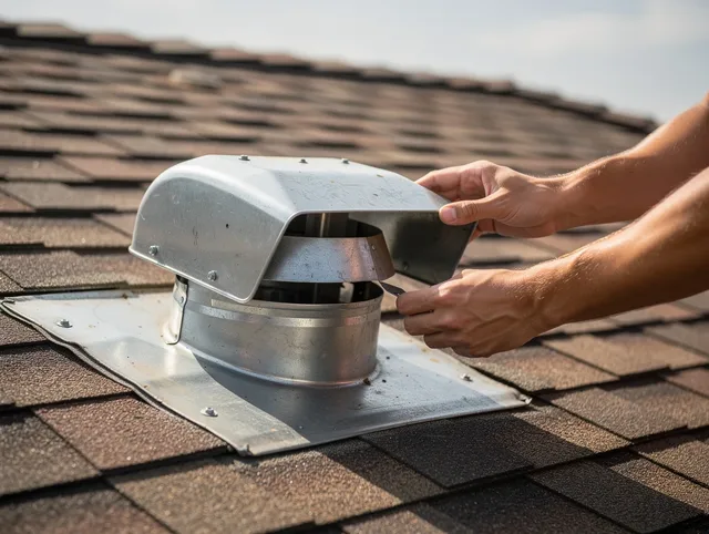 Hawthorne Dryer Vent Cleaning certified technician safely cleaning a roof-mounted dryer vent in Hawthorne