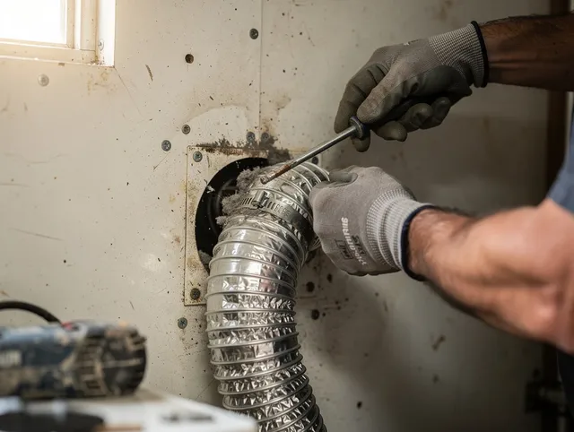 Hawthorne Dryer Vent Cleaning technician performing precise dryer vent hose installation in Hawthorne
